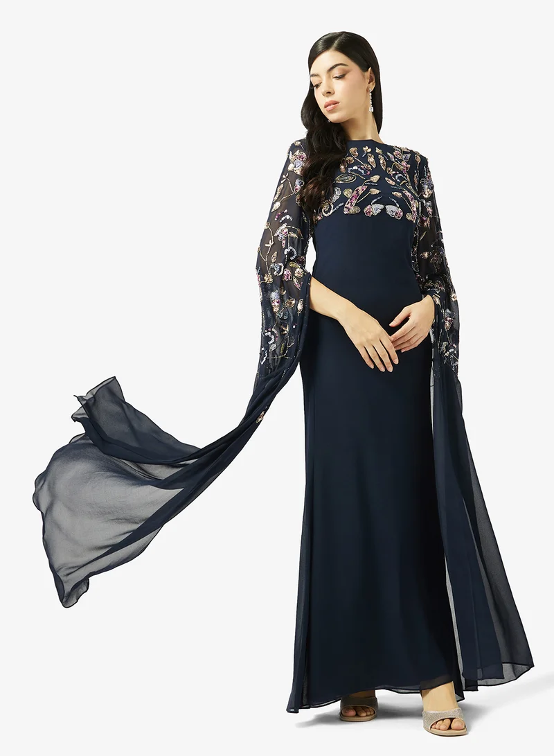 Frock and Frill Embellished Cape Sleeve Maxi Dress